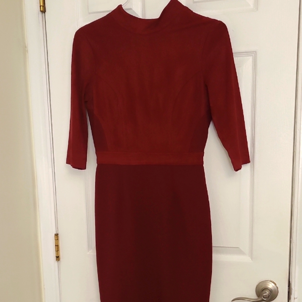 Eva Mendes Burgendy Dress Knee Length